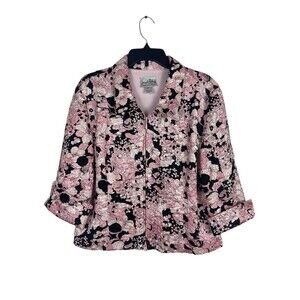 Joseph Ribkoff Pink Black Textured Floral Full Zip Jacket Blazer 90s VTG